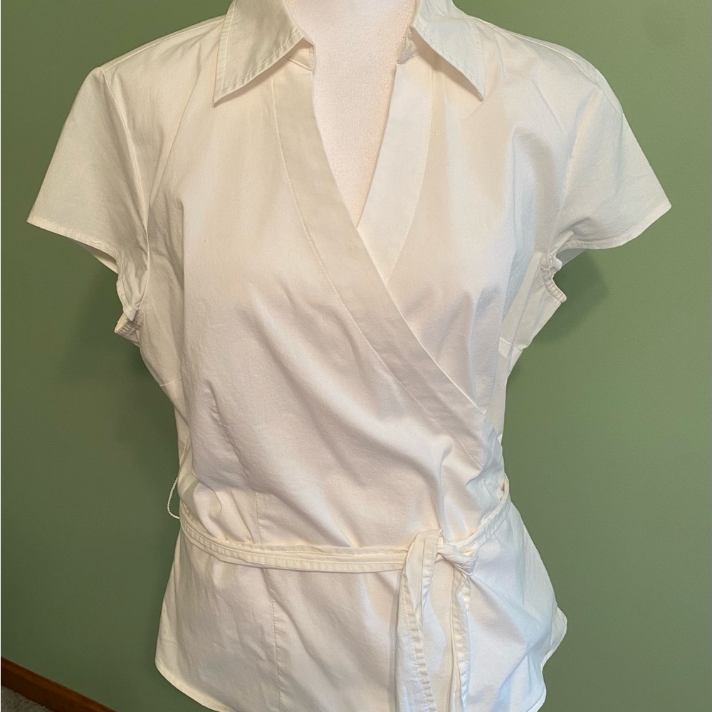 East 5th White Notched Collar Wrap Blouse